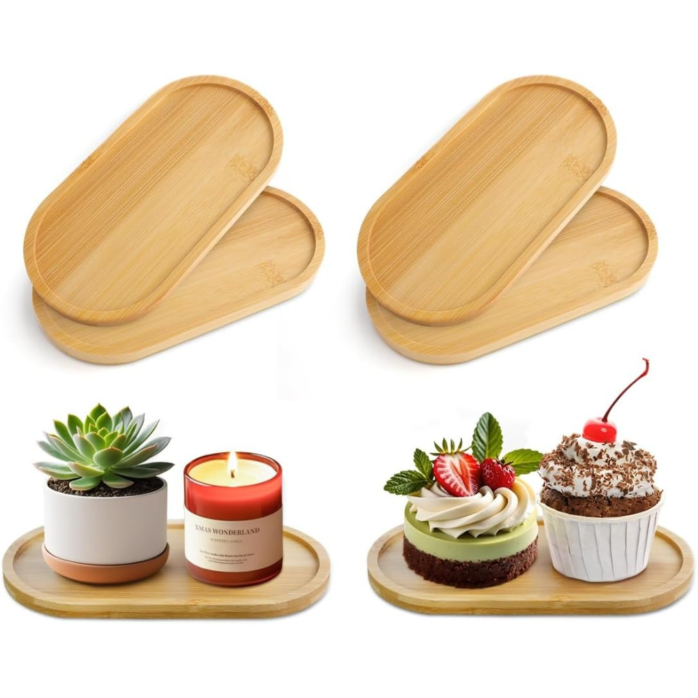 4pcs Bamboo Plant Saucer Oval  - Drip Tray Saucer review and price